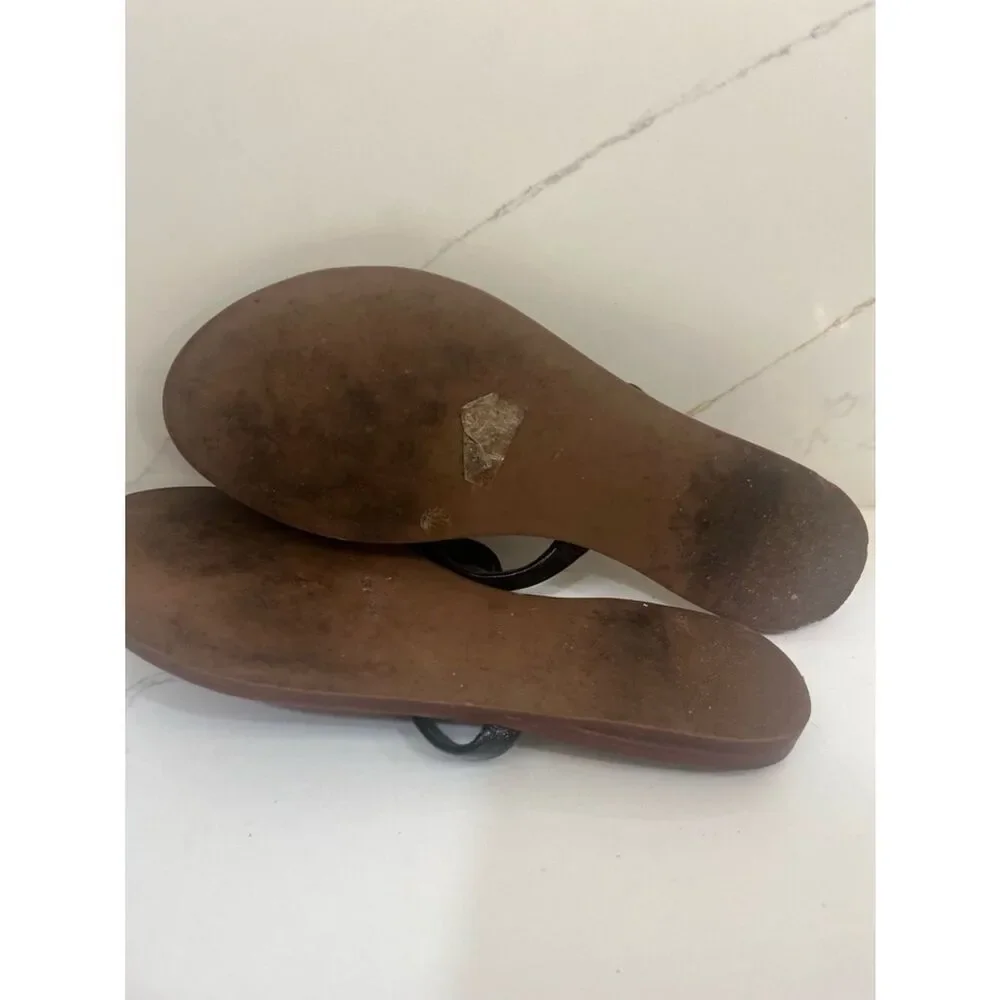 Tory Burch Black Patent Leather Bow Thong Sandals with Gold Logo